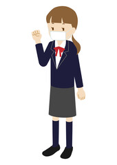 Illustration of a female  high school student wearing a mask (whole body)