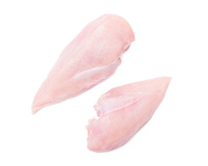 Raw chicken meat, fillet of chicken breast isolated on white background, top view