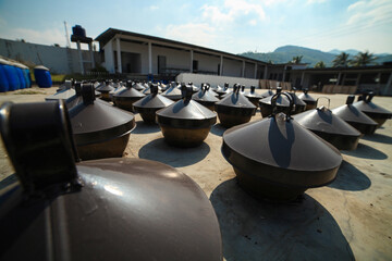 Sunning, one of tauco making process, traditional food from Cianjur, West Java, Indonesia