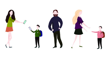 Women, boys, man. Vector illustration.