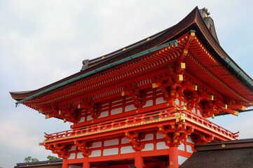 A beautiful gate of Fushimi Inari temple. The famous attraction temple in Kyoto. 