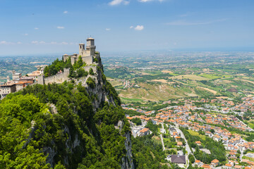Fototapeta na wymiar Guaita Tower above the Republic of San Marino