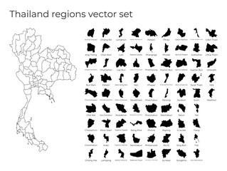 Thailand map with shapes of regions. Blank vector map of the Country with regions. Borders of the country for your infographic. Vector illustration.