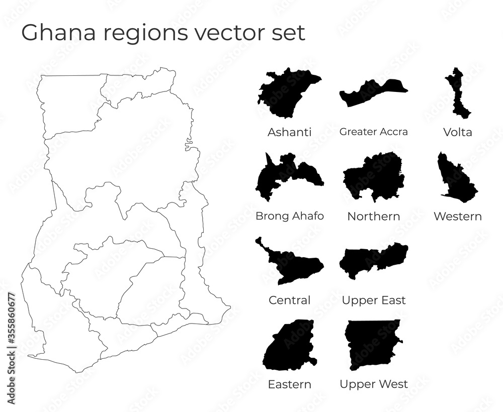 Poster ghana map with shapes of regions. blank vector map of the country with regions. borders of the count