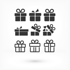 gift boxes, vector work set icon festive box heart box