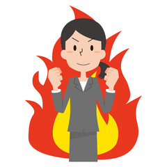 やる気で燃える女性会社員　主線なし