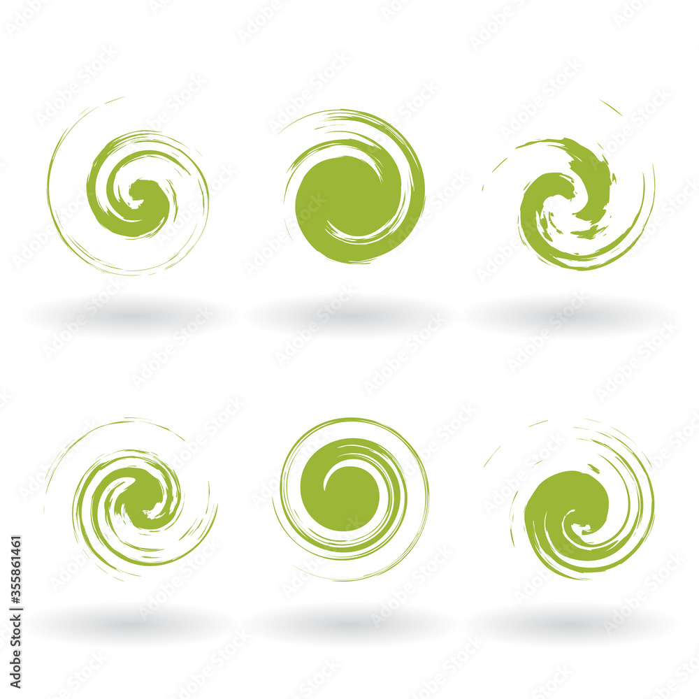 Poster set of green grunge curl logo on white background. abstract isolated elements for grunge design styl