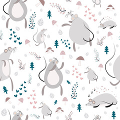Seamless pattern with funny dancing mices