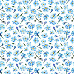 Myosotis, watercolor illustration,spring flowers,card for you, handmade, seamless pattern, light background