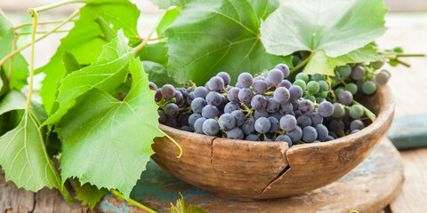 grapes in a bowl on a table, selective focus