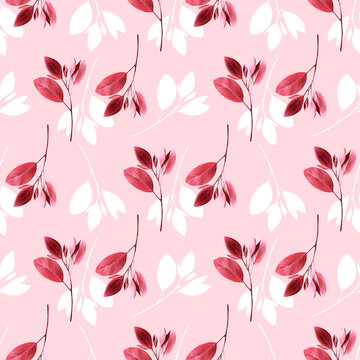 Seamless floral pattern. Background with pink leaves. © our_Vector