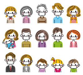 マスクをしている人々　多世代　家族