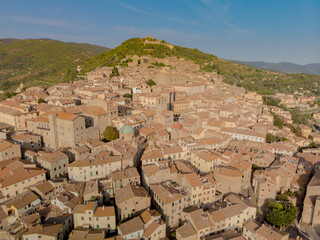 Obraz premium Historic Tuscany town, beautiful old buildings, shot by a drone in Italy.