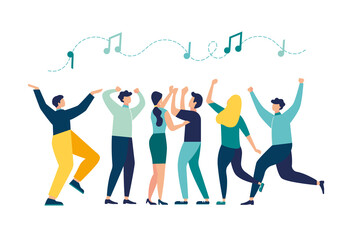 vector illustration, a group of people dancing and having fun to the music