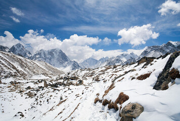 Road to Everest base camp and Himalaya Mountain landscape in Sagarmatha National Park, Khumbu, Nepal Himalayas
