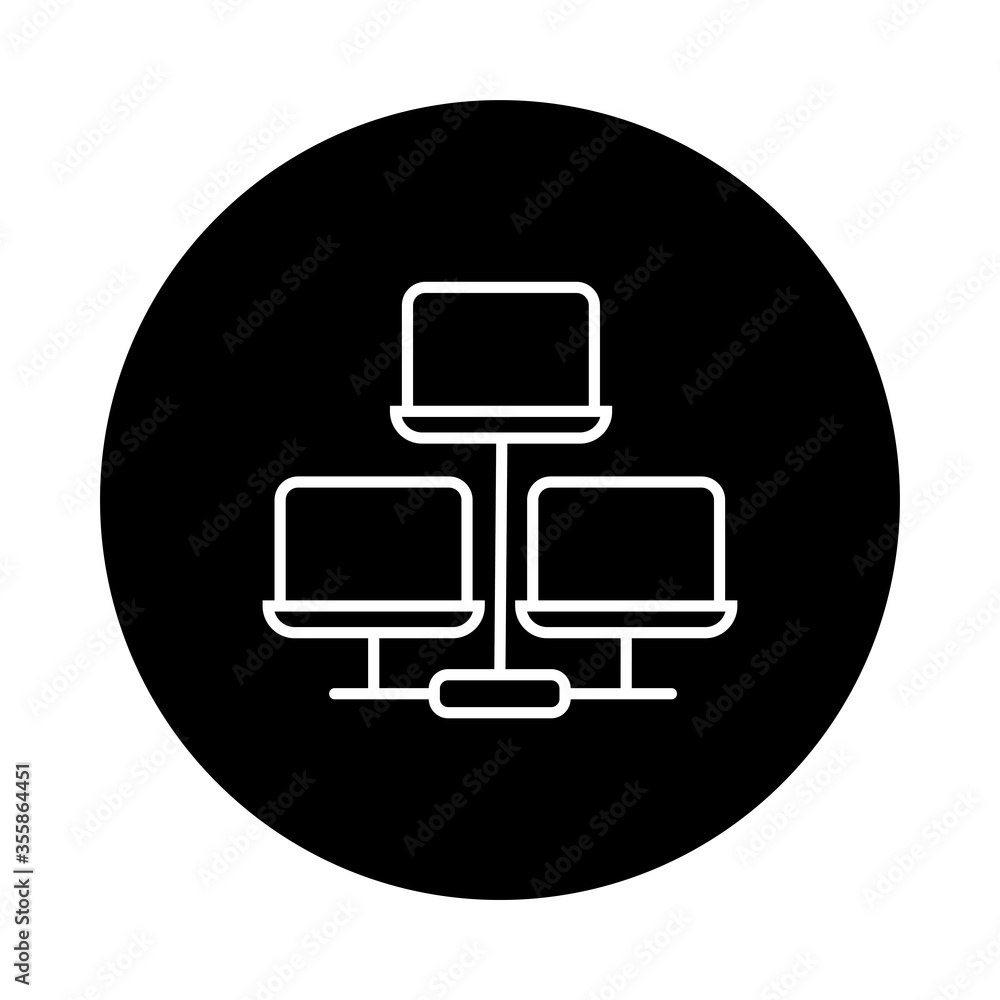 Poster laptops computers block and line style icons
