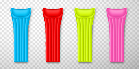 Air mattresses realistic set. Inflatable airbeds. Floating mats for outdoor recreation.