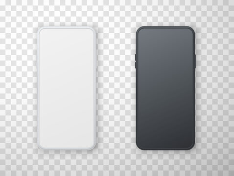 Smartphone display black and white realistic templates. Frameless mobile phone empty screen.