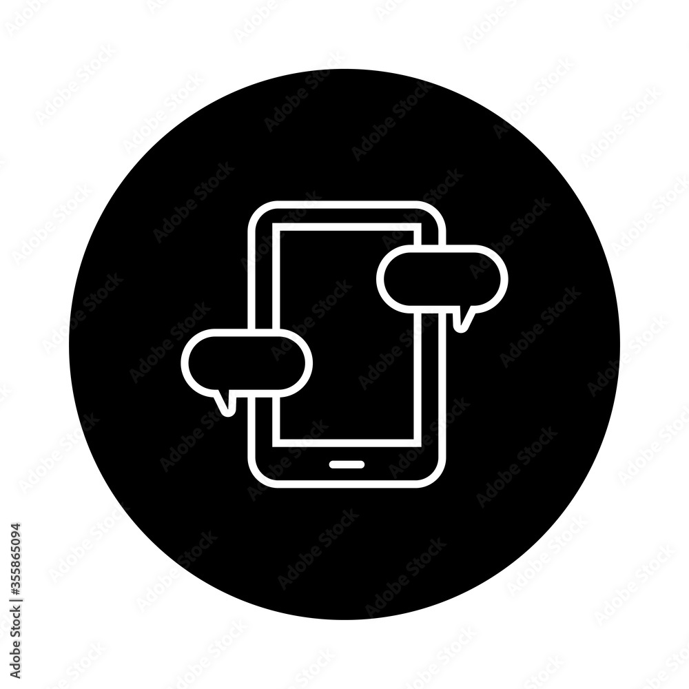 Poster smartphone with chat bubbles block and line style icon