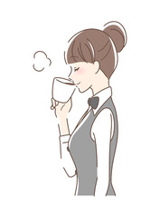 マグカップのコーヒーを飲む女性の横顔
