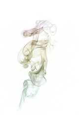 Flowing smoke on isolated white background. A flame mist movement swirl shape curve and wave...
