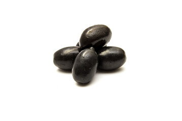 Fototapeta na wymiar Black olives with mint leaves on a white background
