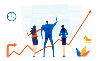 Fototapeta premium Business people working with data on big screen, Business concept illustration