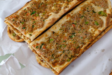 Turkish food culture meat pita, oven baked pita,