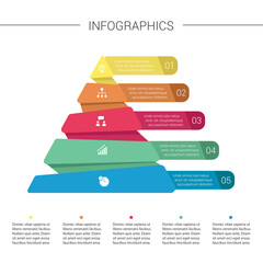 Pyramid Infographics. Funnel business pyramid with 5 charts