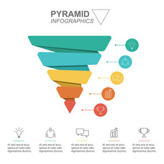 Pyramid Infographics. Funnel business pyramid with 5 charts