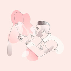 Happy Mother's and Father's Day. Continuous one line drawing of Happy pregnant woman with her husband, silhouette picture of family. Vector illustration.