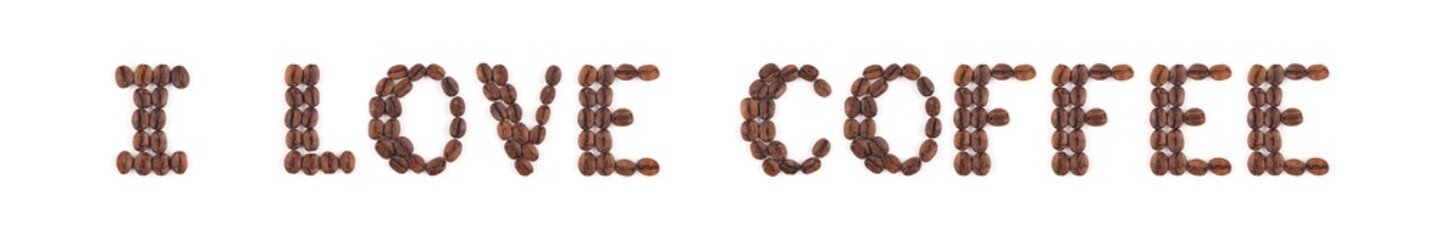 High resolution roasted coffee beans in letters