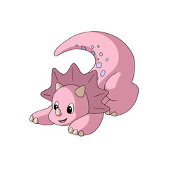 Cute cartoon baby dinosaur (triceratops). Gentle pink pastel colors. Vector illustration. Isolated object on white background kids products.