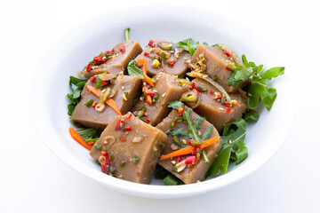 Seasoned Acorn Jelly Salad which is called Muk made of buckwheat