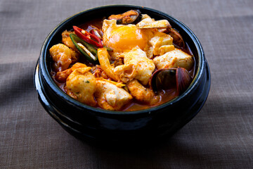 Korean spicy silken tofu stew with seafood