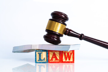 Gavel hammer tool with law concept.