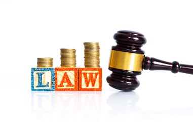 Gavel hammer tool with law concept.