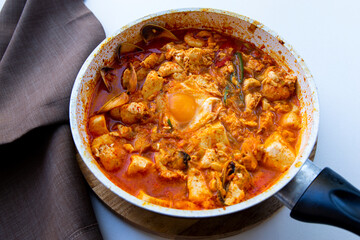 Korean spicy silken tofu stew with seafood