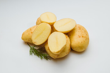 Fresh potatoes on white background