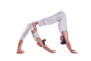 Naklejka premium Couple practicing acro yoga