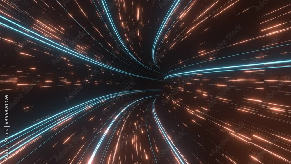 Poster travel into abstract technology data tunnel. camera moved through dots and line. concept for futuris