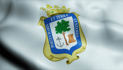 3D Waving Spain City Flag of Huelva Closeup View
