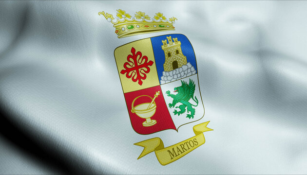 3D Waving Spain City Flag of Martos Closeup View