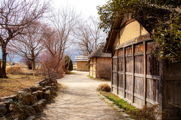 Wooden houses in Daio Wasabi Farm in Azumino, Nagano, Japan