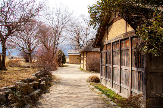 Wooden houses in Daio Wasabi Farm in Azumino, Nagano, Japan