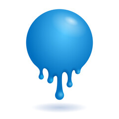 Melting paint drip sticker (circular label). Liquid water vector isolated icon.
