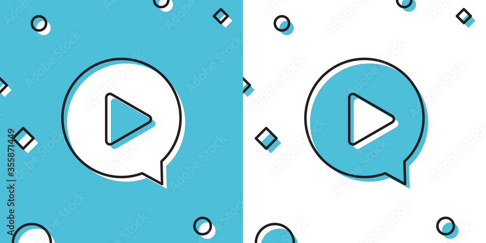 Poster black play in circle icon isolated on blue and white background. random dynamic shapes. vector illus