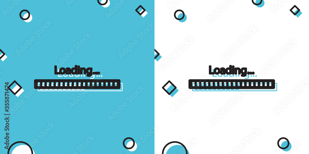 Poster Black Loading icon isolated on blue and white background. Progress bar icon. Random dynamic shapes. Vector Illustration