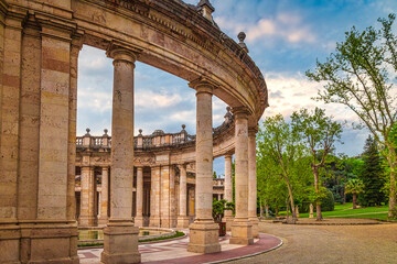 Spa park in Montecatini Terme town at sunset in Tuscany, Italy, Europe.