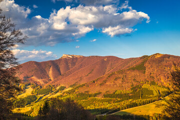 Klak hill, a distinctive rocky peak on the main ridge of the southern part of Mala Fatra mountain, Slovakia, Europe.